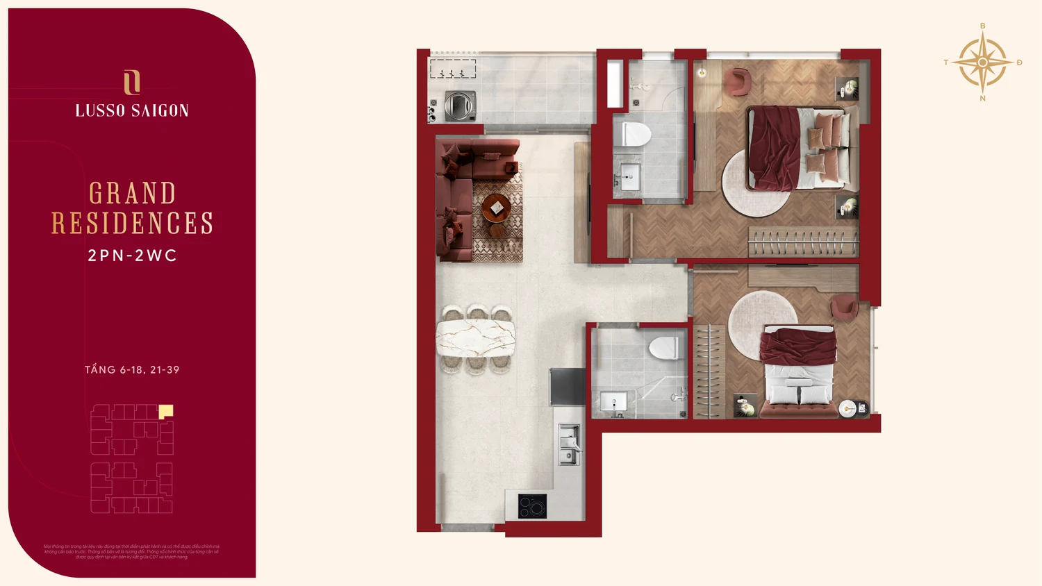 Grand Residences 2 phòng ngủ 2 vệ sinh